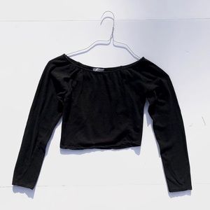 Charlotte Russe Black Long-Sleeve Crop Top, S